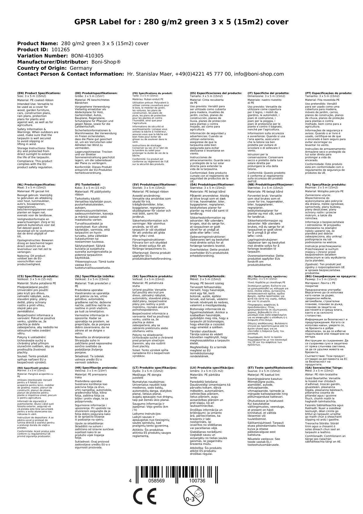 Abdeckplane, 280 g/m², grün, 3x5m (15m²), wasserdicht, reißfest