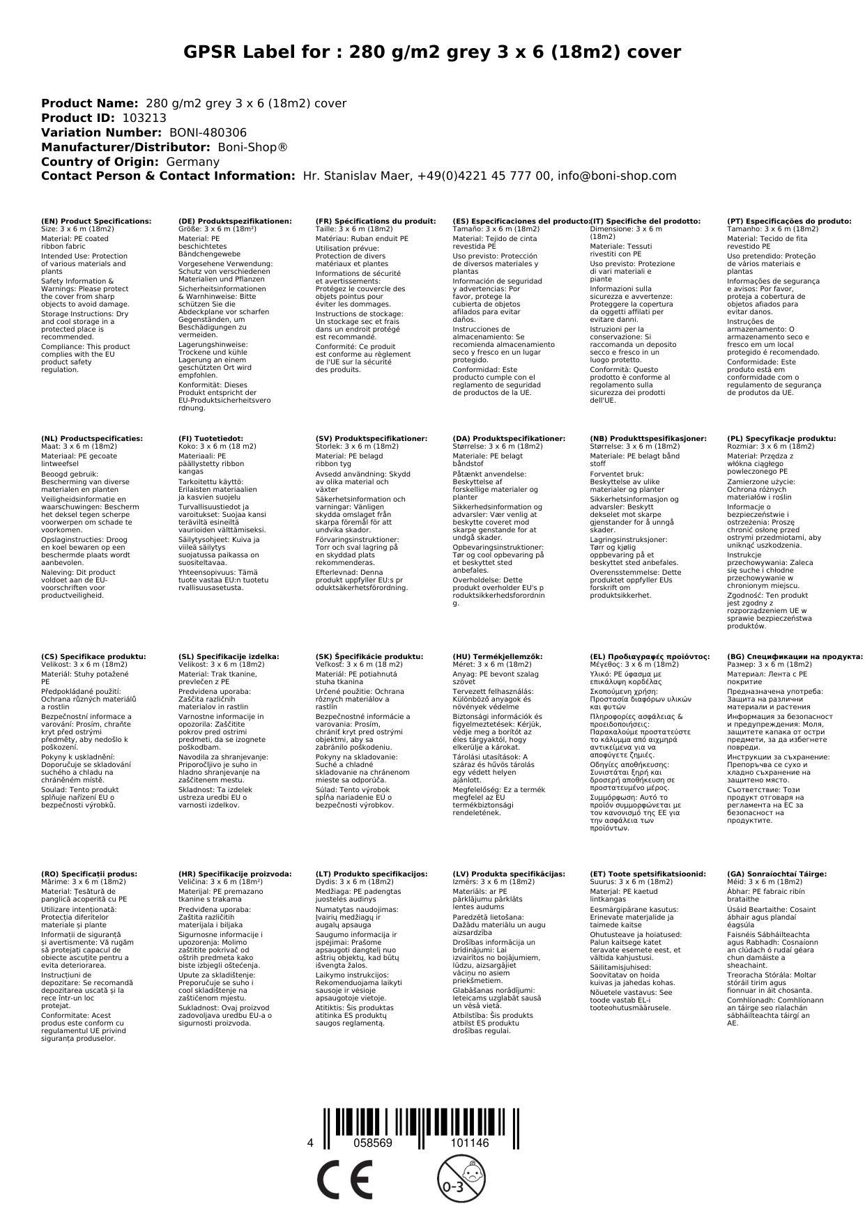 Abdeckplane, 280g/m² grau, wasserdicht, reißfest, UV-stabilisiert, PE, Bau und Garten, 3x6m (18m²)