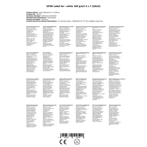 Abdeckplane, 4x7 (28m²), weiß, 180 g/m², wasserdicht, reißfest, UV-stabil Abdeckplane, 4x7 (28m²), weiß, 180 g/m², wasserdicht, reißfest, UV-stabil