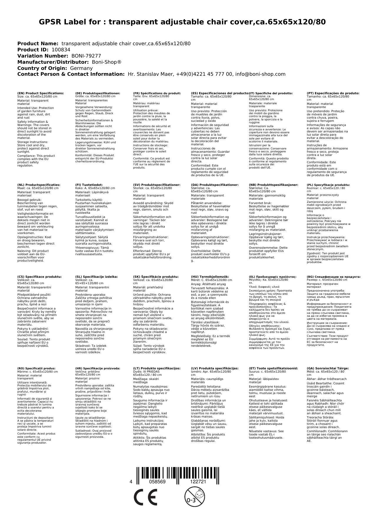 Schutzhülle Gartenstuhl Transparent, Abdeckhaube für verstellbaren Stuhl 65x65x120/80 cm