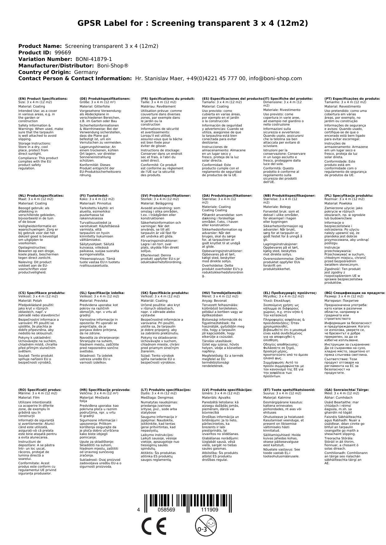 Abdeckplane Transparent 3x4m (12m²) - Gitterfolie, Reißfest, UV-Beständig