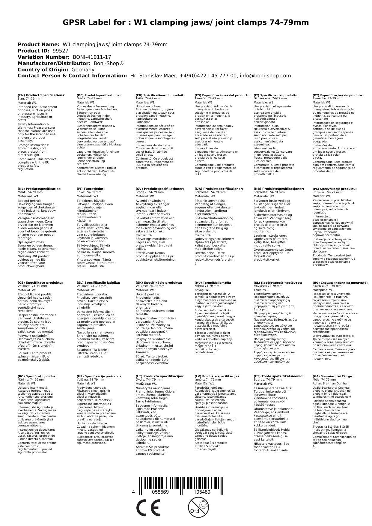 W1 Spannbacken-/ Gelenkbolzschellen 74-79mm