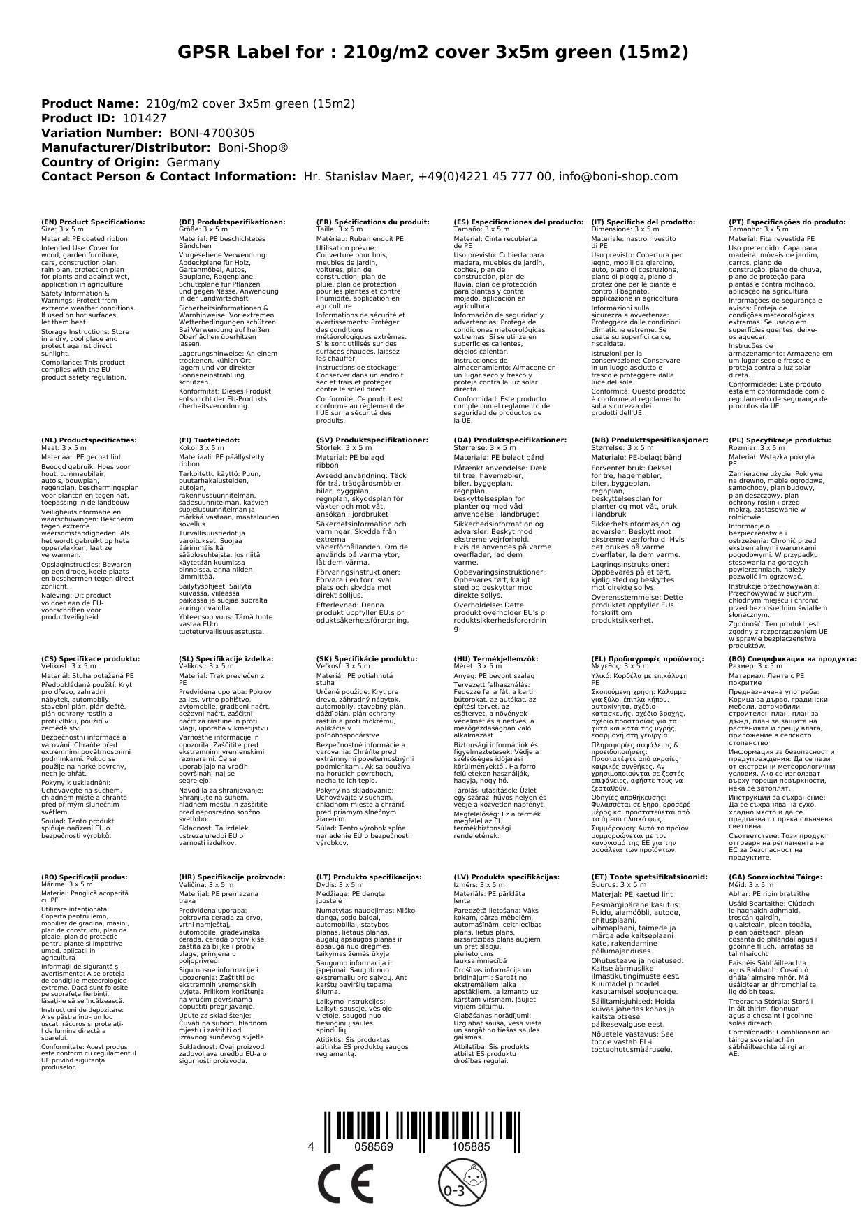 Abdeckplane 3x5m, grün, 210g/m², wasserdicht & reißfest