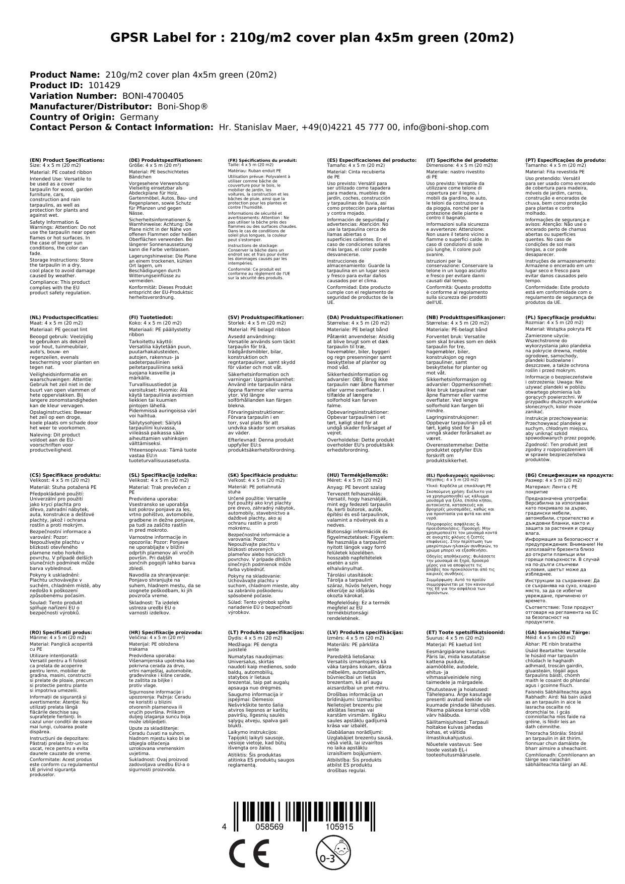 Abdeckplane 4x5m, 210g/m², 20m², grün, wasserdicht, UV-beständig