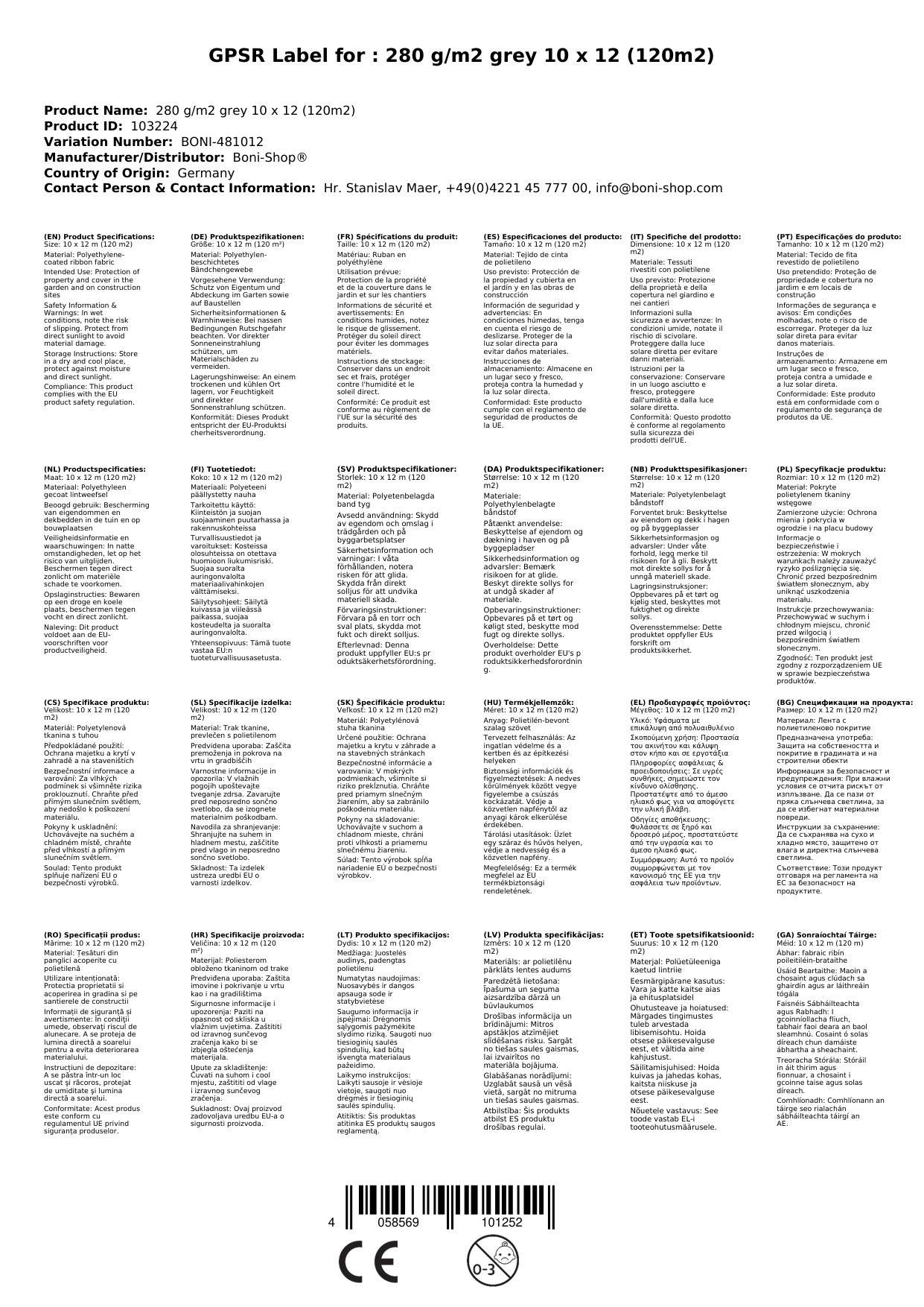 Abdeckplane, 280 g/m², grau 10x12 (120m²), Gewebeplane, Bauplane, wasserdicht