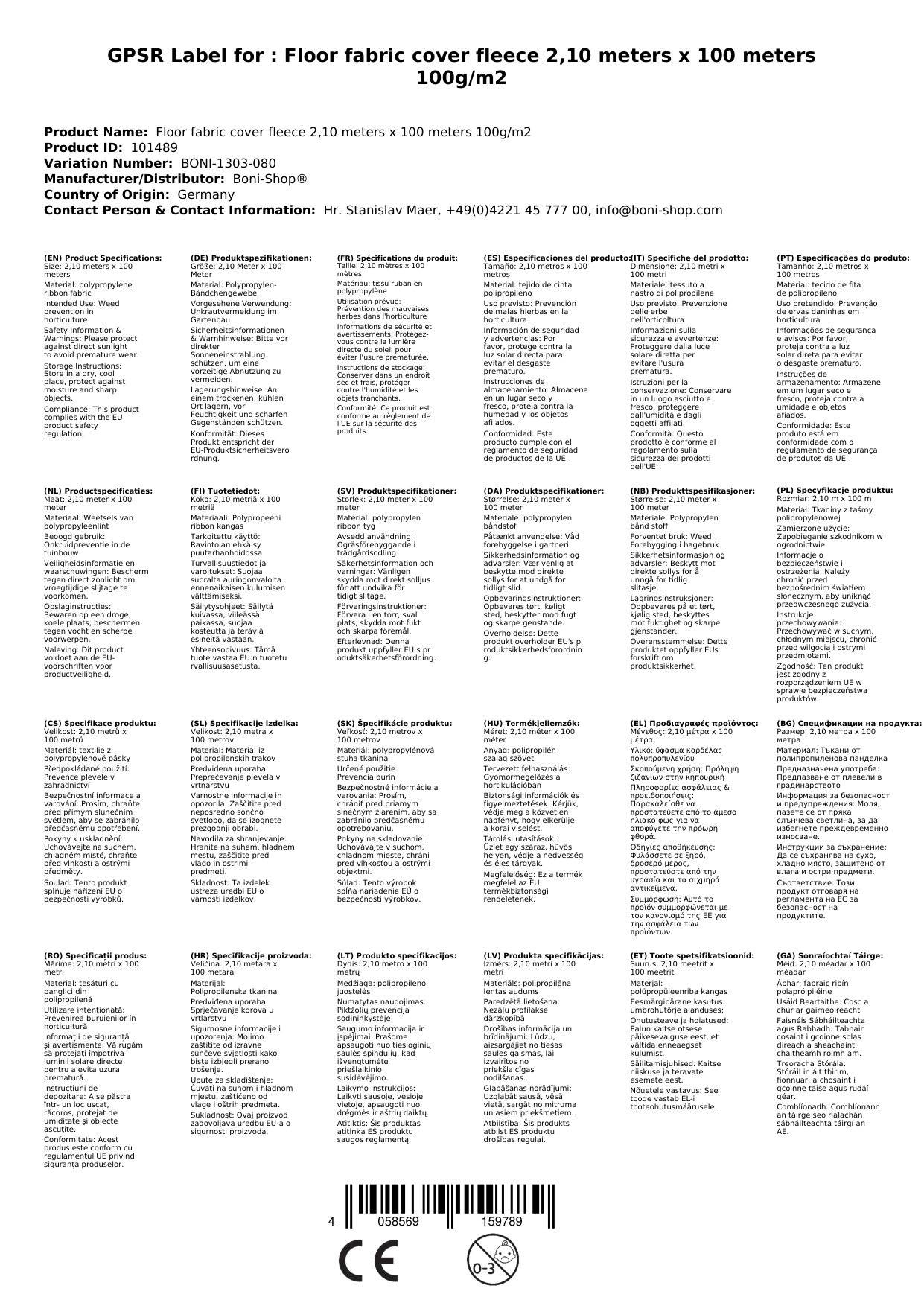 Unkrautvlies, Bodengewebe 2,10x100m, Gartenvlies 100g/m², Unkrautschutz