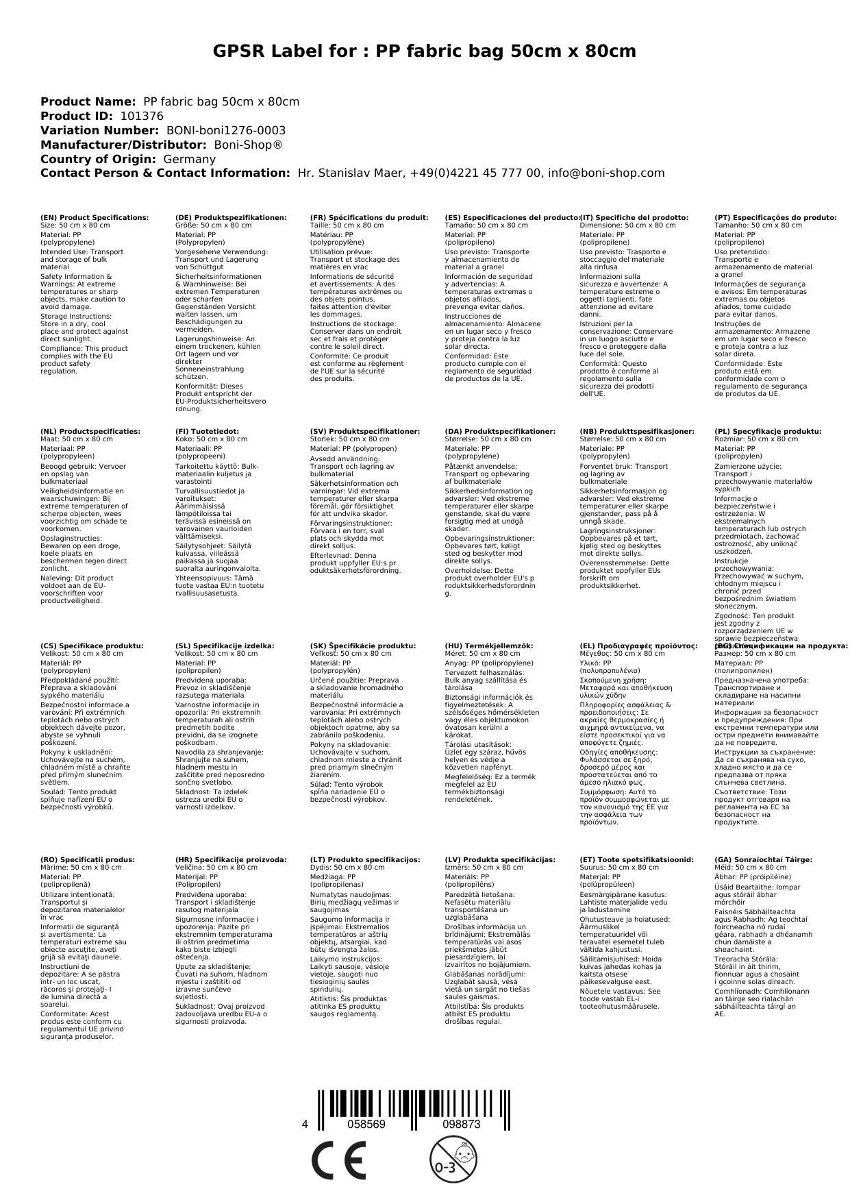 PP Gewebesack 50cm x 80cm