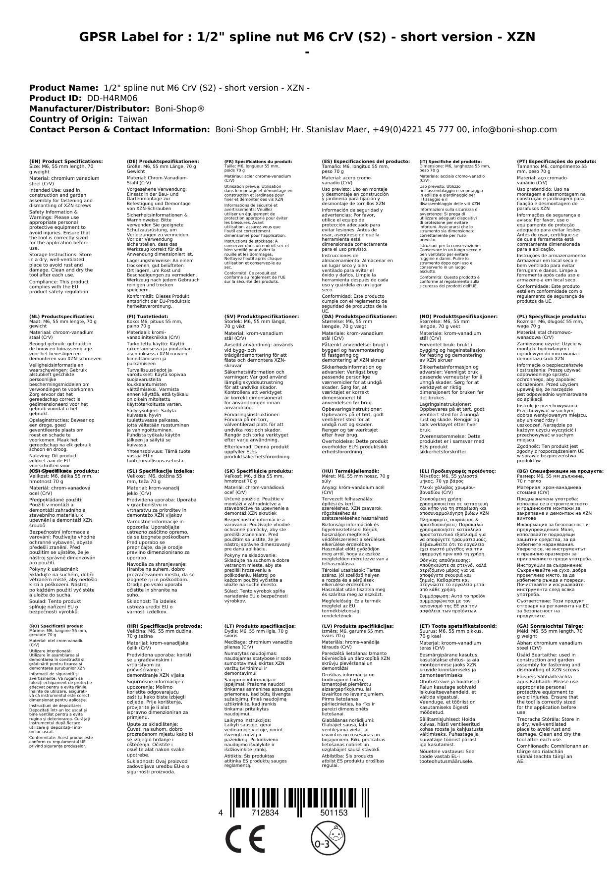 M6 Vielzahn Nuss, XZN Nuss, 1/2 Zoll, kurze Ausführung