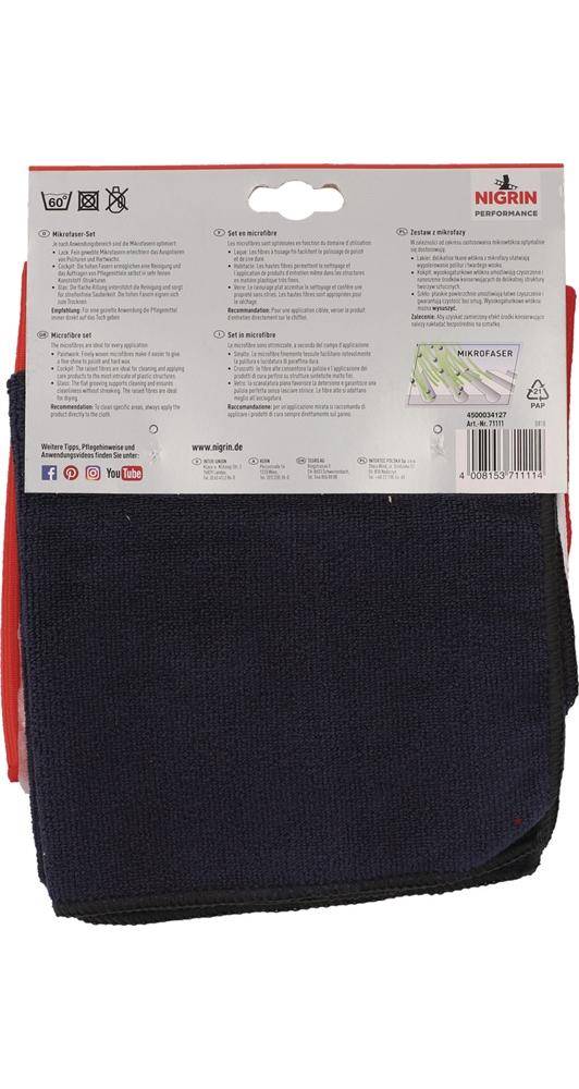 NIGRIN Mikrofasertuch-Set rot, weiß, schwarz