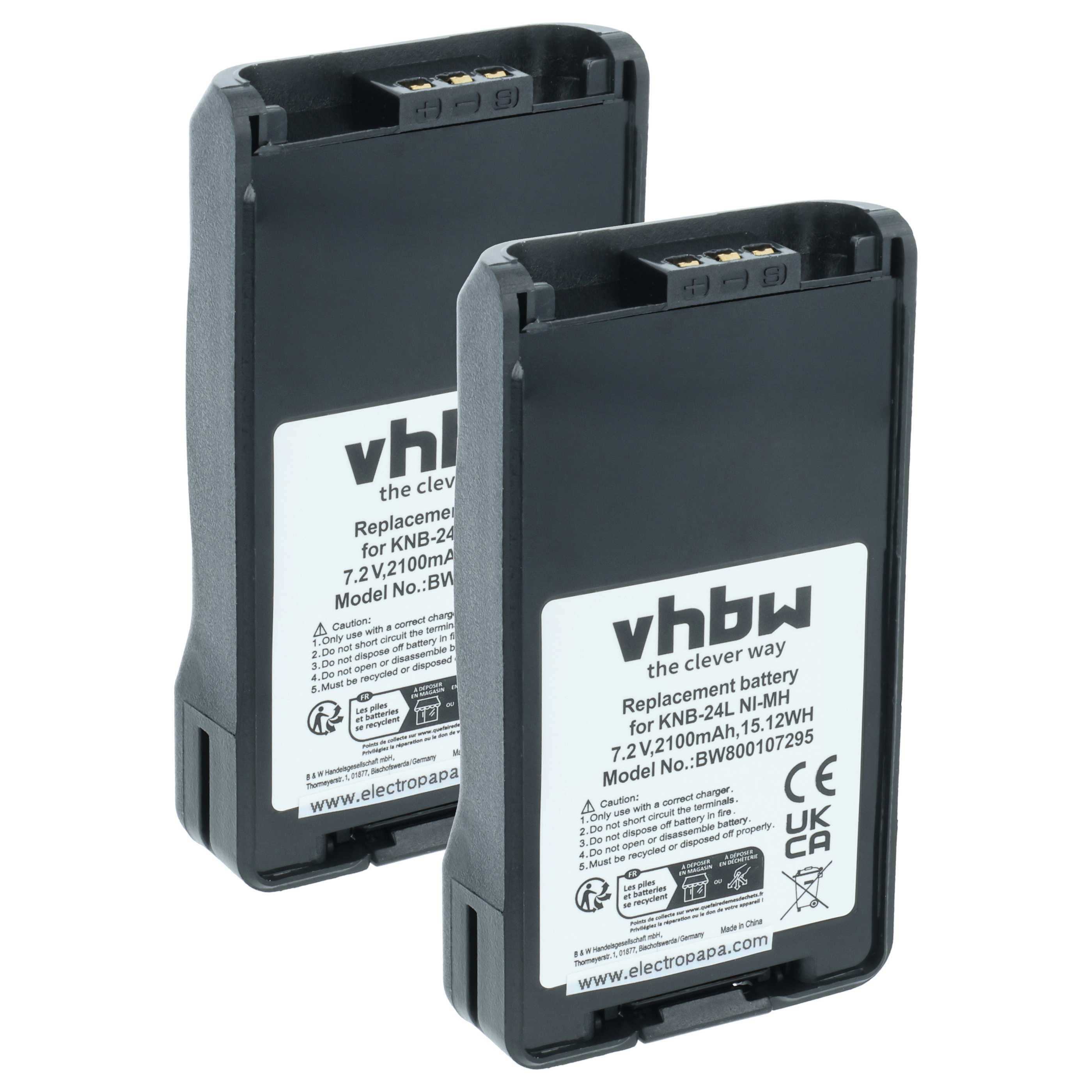 Zwei vhbw Ersatzakkus für KNB-24L, Modell BW80010725, mit Spezifikationen 7,2V/2100mAh/15,1Wh.
