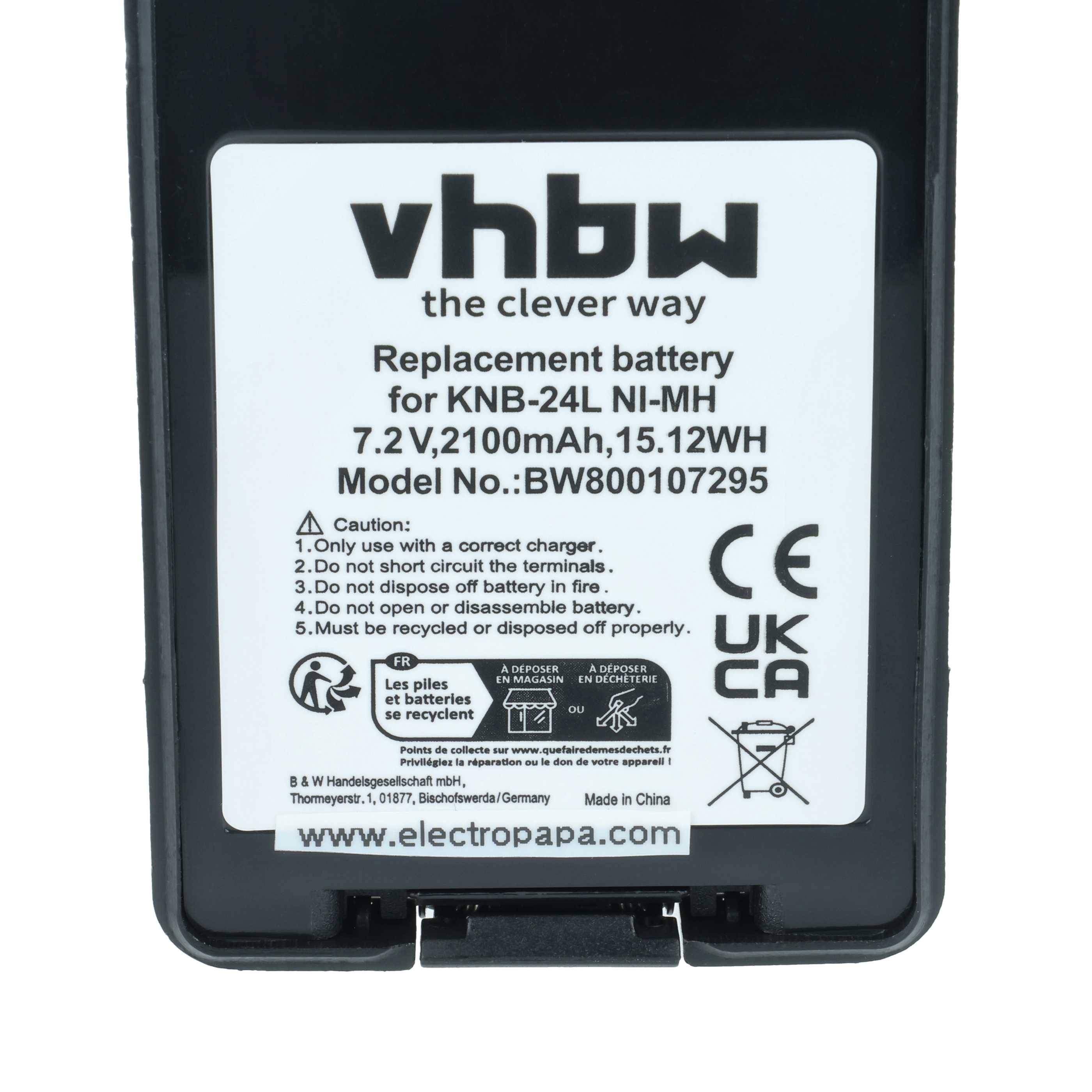 vhbw 2x Akku kompatibel mit Kenwood TK-3360M, TK-3360E Funkgerät, Walkie Talkie (2100 mAh, 7,2 V, NiMH)