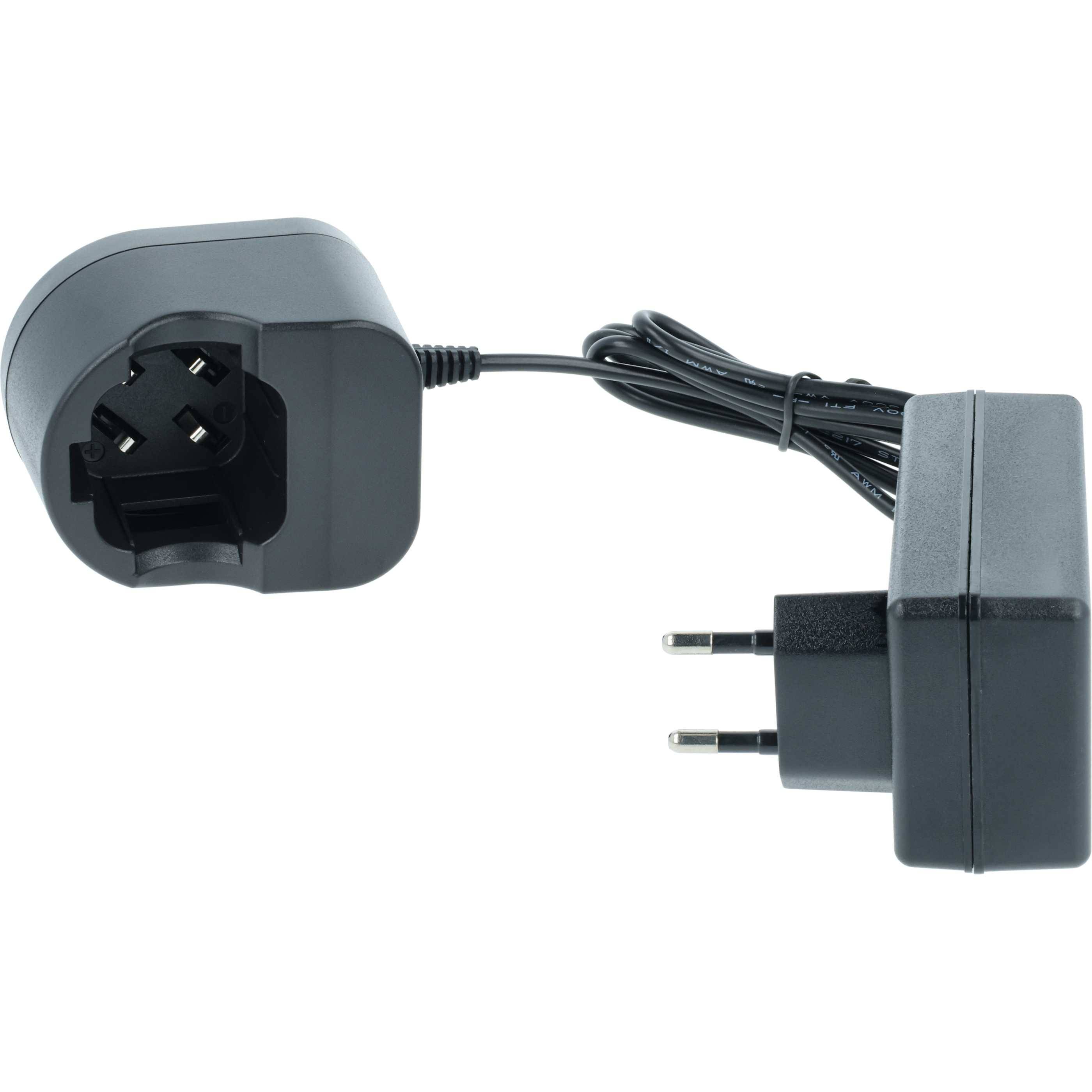 Ein schwarzer Stromadapter mit europäischem Steckertyp, von der Seite und von vorne gezeigt. Das Kabel ist neben dem Adapter sichtbar aufgerollt.