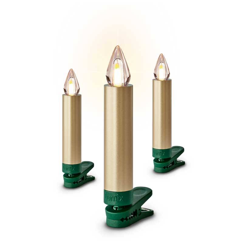 Krinner Lumix SuperLight Flame 12er Basis-Set Kabellose Christbaumkerzen Gold