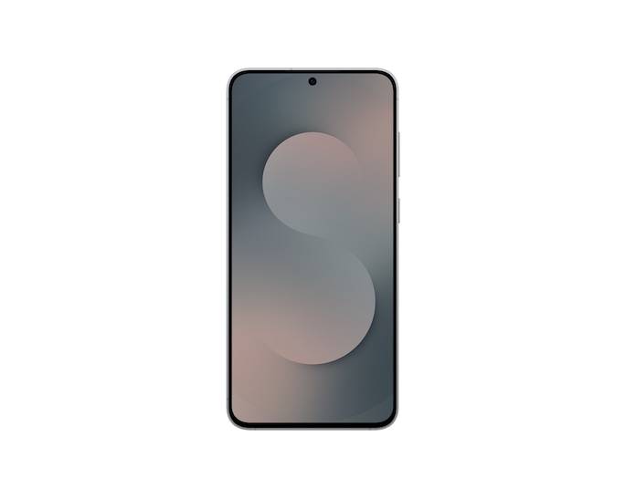 Ein modernes Smartphone, frontal auf einfachem weißem Hintergrund gezeigt, mit grauem Gradient-Bildschirm und zentriertem 