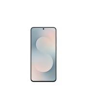Ein Smartphone mit elegantem Design, das eine zentrale Frontkamera und ein subtiles Farbverlauf-Hintergrundbild auf dem Display aufweist.