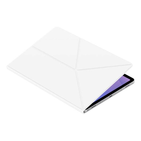 Ein weißes geometrisches, faltbares Handyhütchen, das ein Smartphone teilweise abdeckt, wobei die Bildschirmkante sichtbar ist.