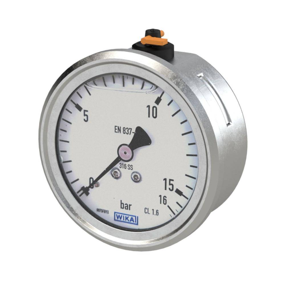 Glyzerinmanometer - CrNi-Stahl-Gehäuse - Ø 63 - G 1/4 - Anschluss hinten zentrisch - Güteklasse 1,6 - 0 bis 25 bar