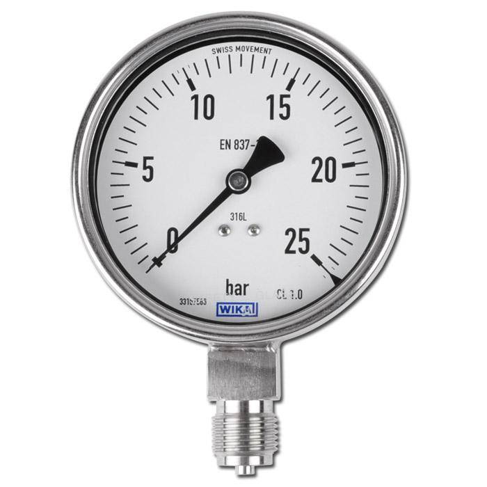 Manometer - Klasse 1,0 Ø 100 - Abgang unten - bis 1000bar Messbereich - stehend - Chemieausführung