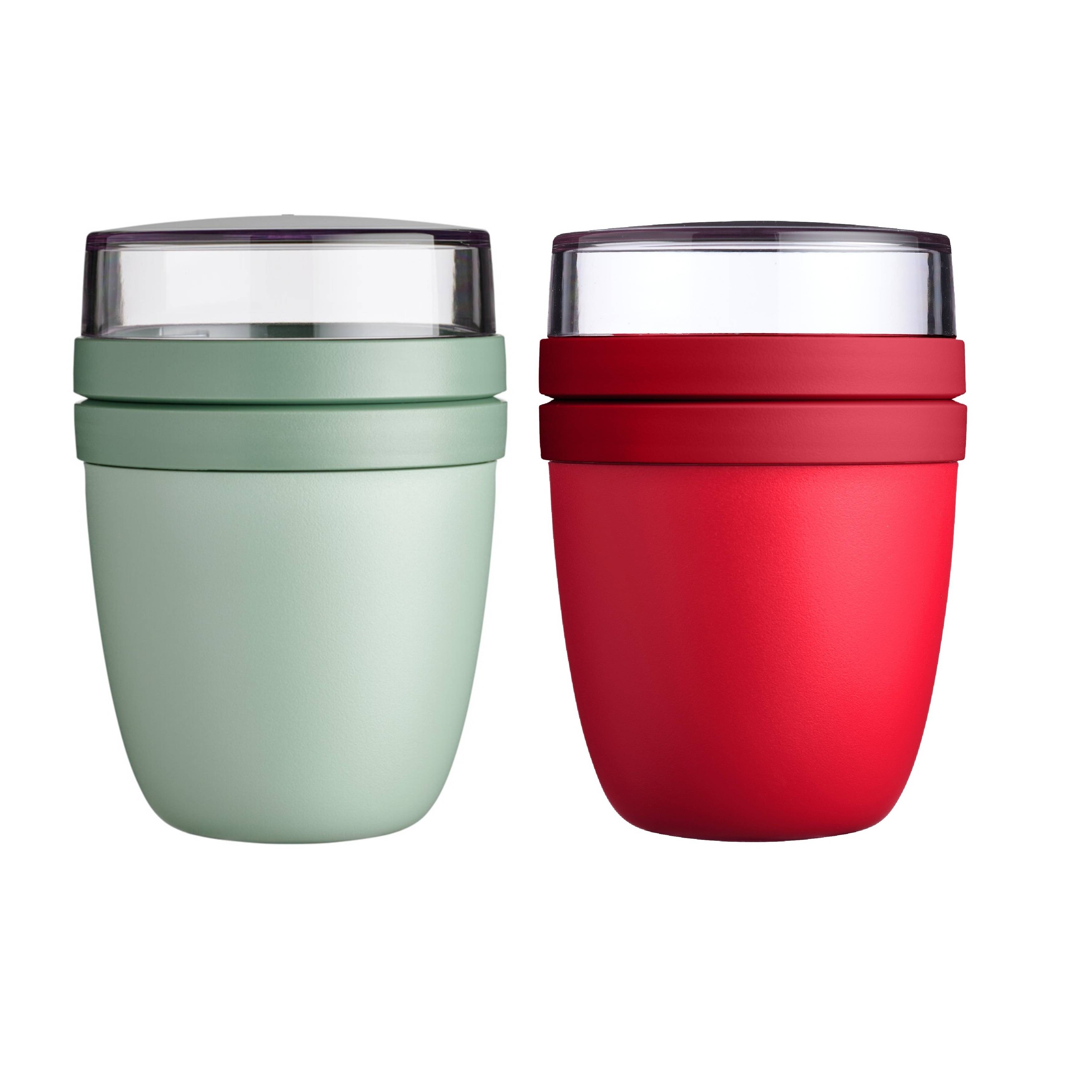 Mepal | Lunchpot Ellipse | Nordic Sage & Campus Red | Müslibecher to go | separate Fächer für Joghurt & Müsli | 500 ml + 200 ml | mikrowellen-, ge