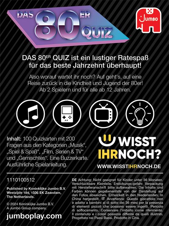 Jumbo Spiele 1110100512, Das 80er Quiz, Kartenspiel, Deutsche Ausgabe
