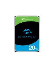 Seagate SkyHawk AI 20TB Festplatte Etikett auf einer Produktverpackung, grün und blau mit schwarzem Mittelteil.