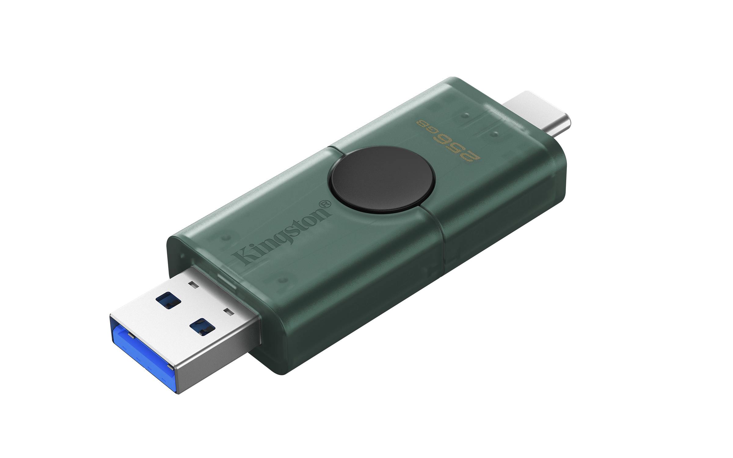 Grüner Kingston USB-Stick mit USB-A- und USB-C-Anschlüssen.