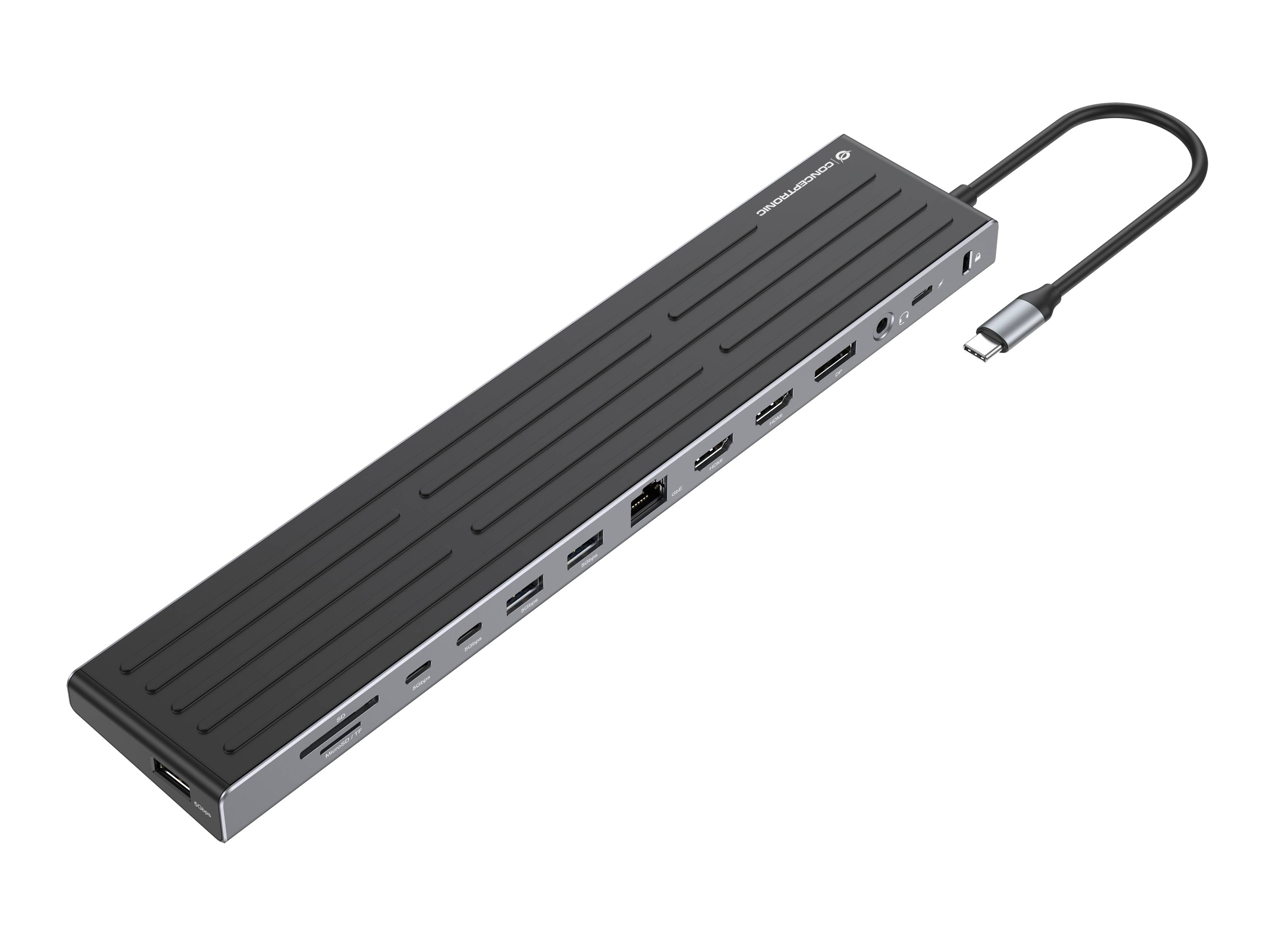Conceptronic DONN32B 14-in-1 MST-Dockingstation USB 3.2 Gen 1, HDMI x2, DisplayPort, Gigabit-LAN, USB-A 5Gbps x3, USB-C 5Gbps x2, SD-Kartenleser