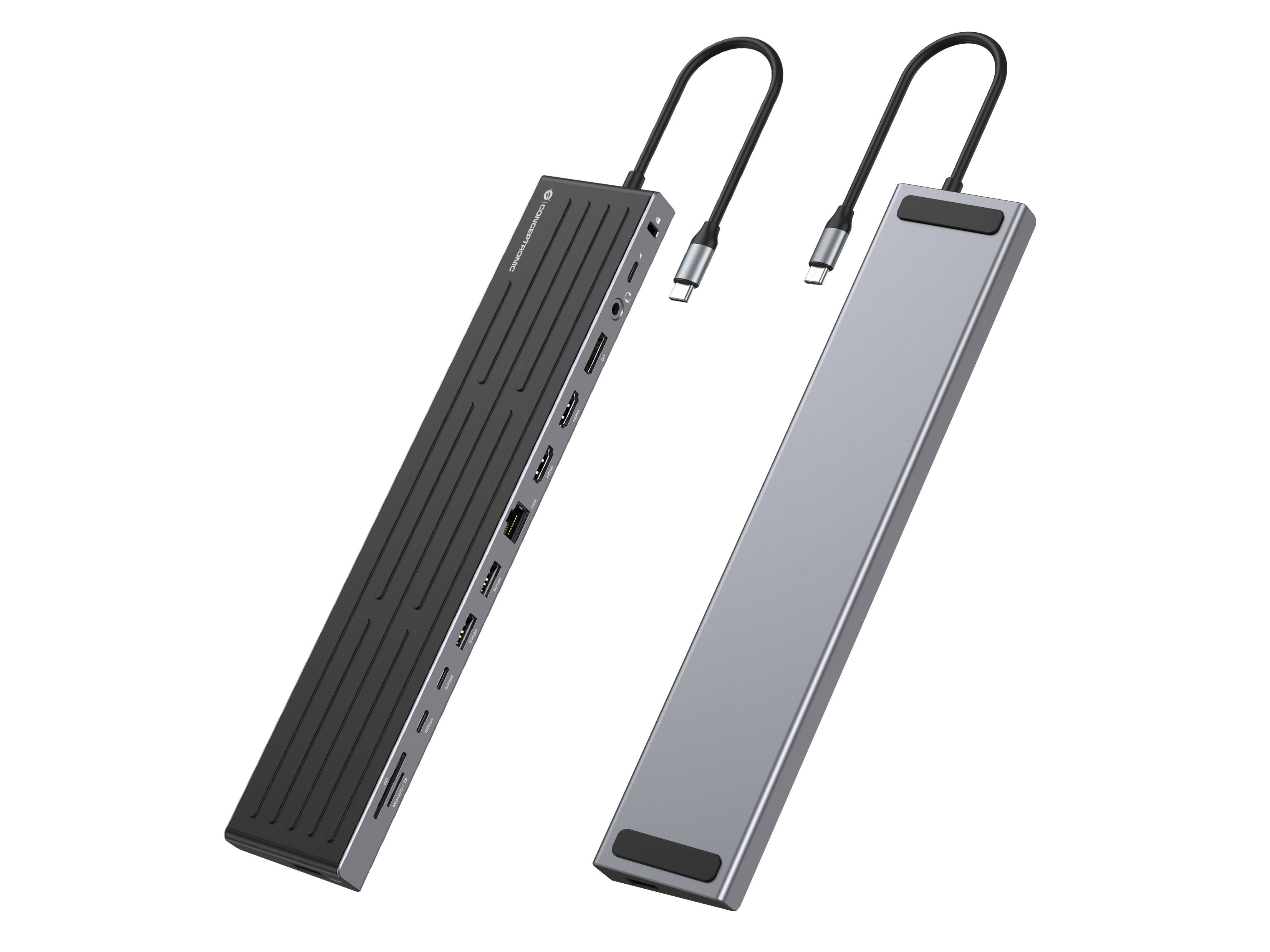 Conceptronic DONN32B 14-in-1 MST-Dockingstation USB 3.2 Gen 1, HDMI x2, DisplayPort, Gigabit-LAN, USB-A 5Gbps x3, USB-C 5Gbps x2, SD-Kartenleser
