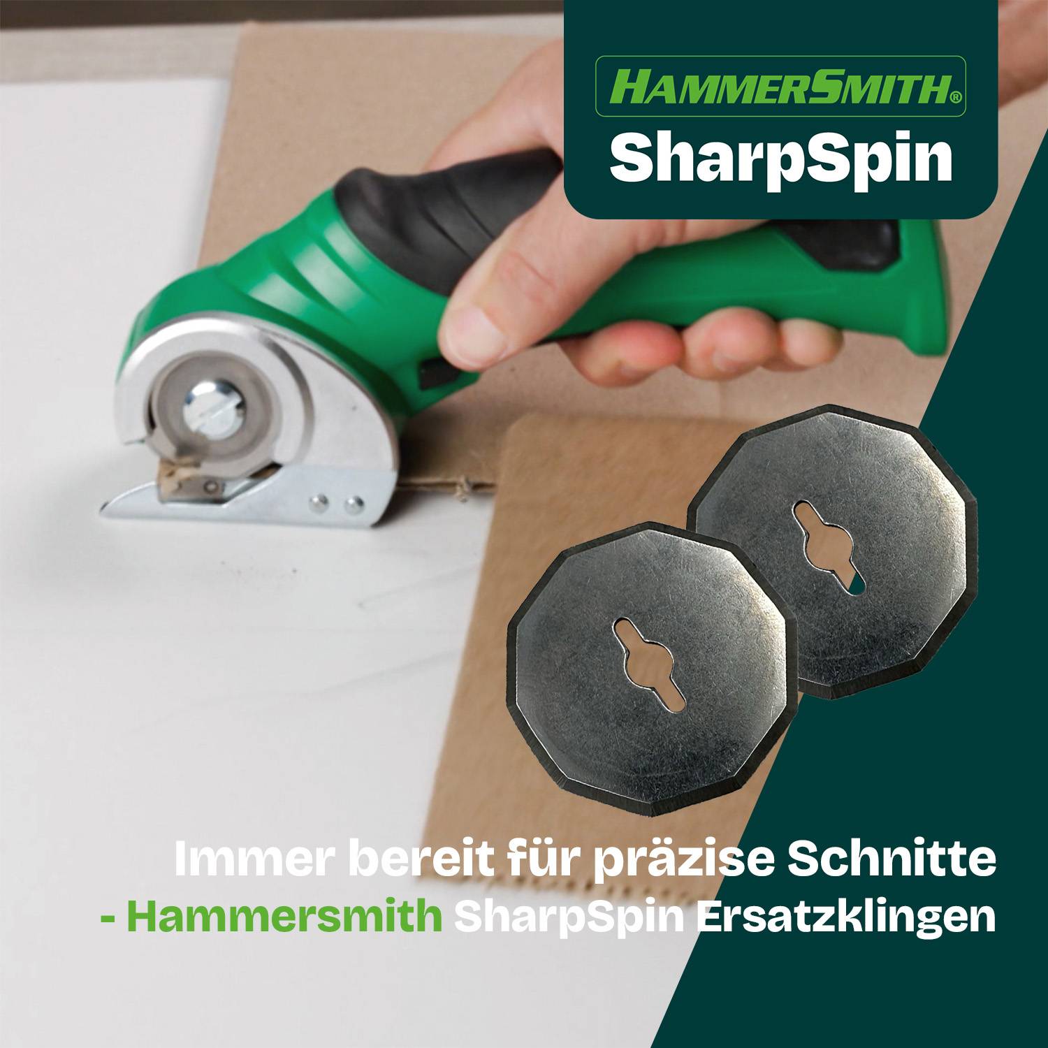 Hammersmith SharpSpin - 2er Pack Ersatzklingen für elektrische Schere - Rundklingen Set für Universalschneider - präzises Schneiden von Karton, Sto