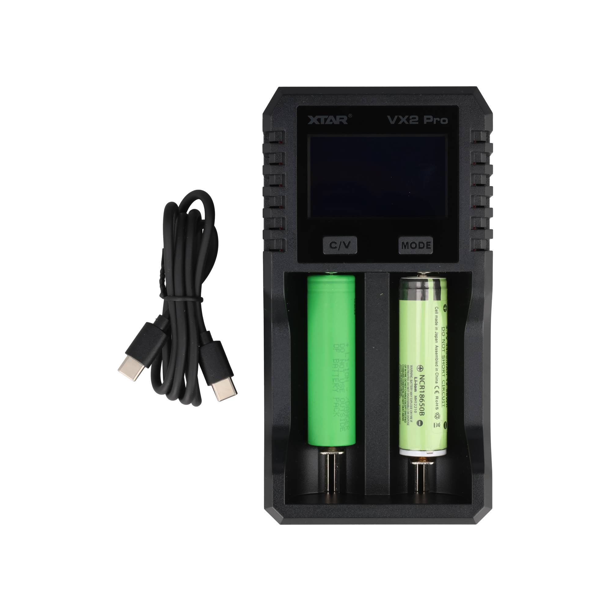 XTAR VX2 Pro, Akku-Ladegerät für Rundzellen, Li-Ionen, LiFePO4 und NiMH Akku