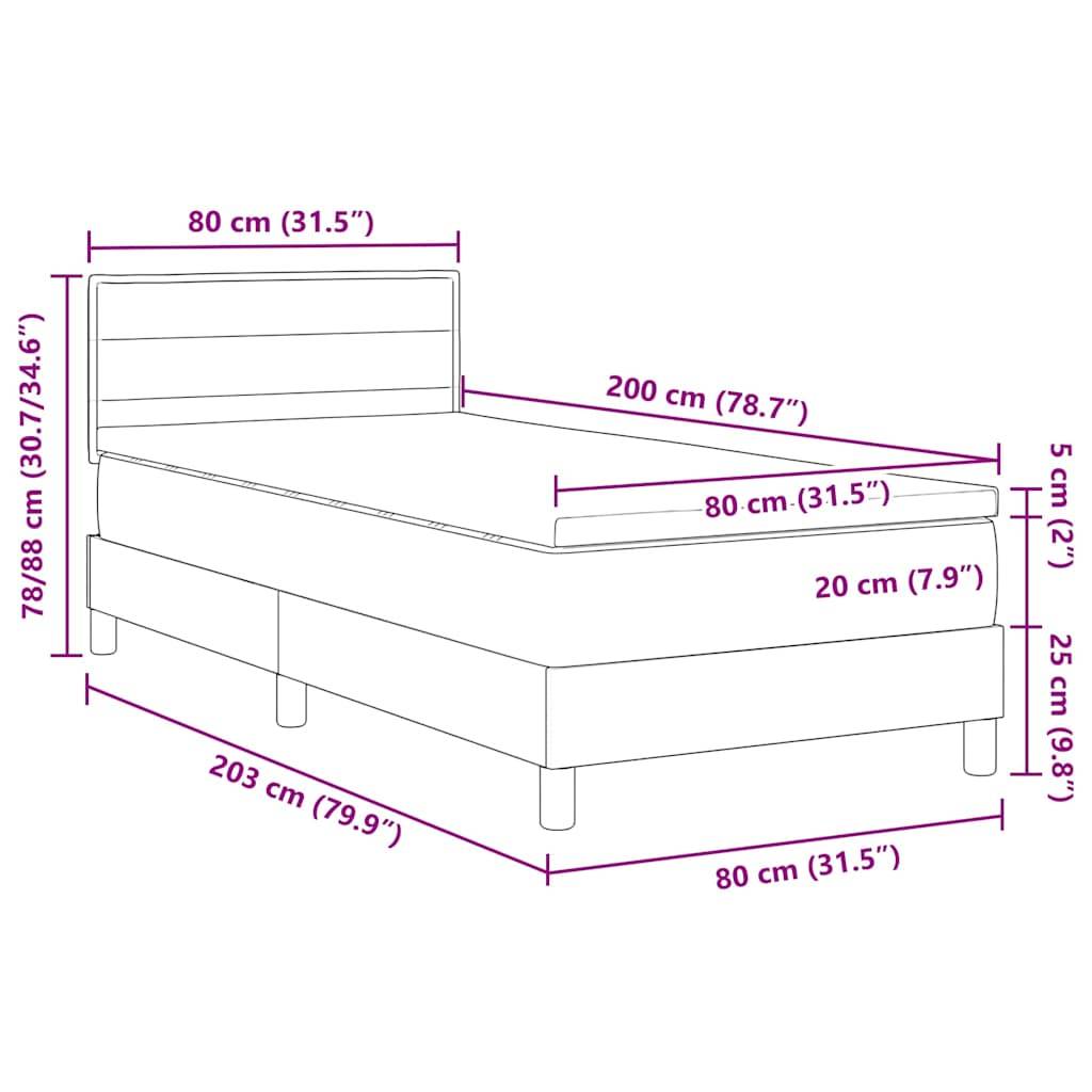 vidaXL Boxspringbett mit Kopfteil Creme 80 x 200 cm Stoff
