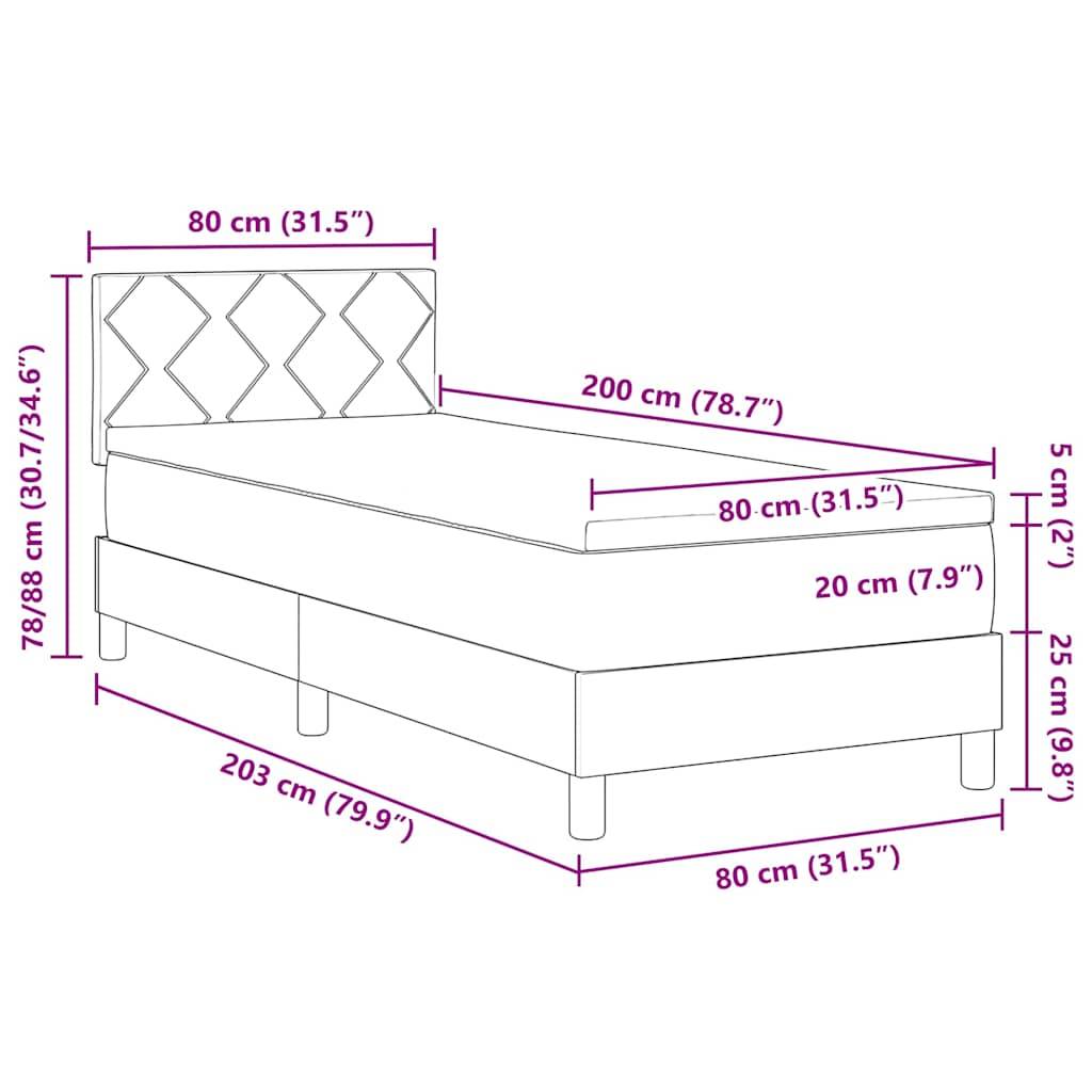 vidaXL Boxspringbett mit LED-Lichtleisten Creme 80 x 200 cm Stoff