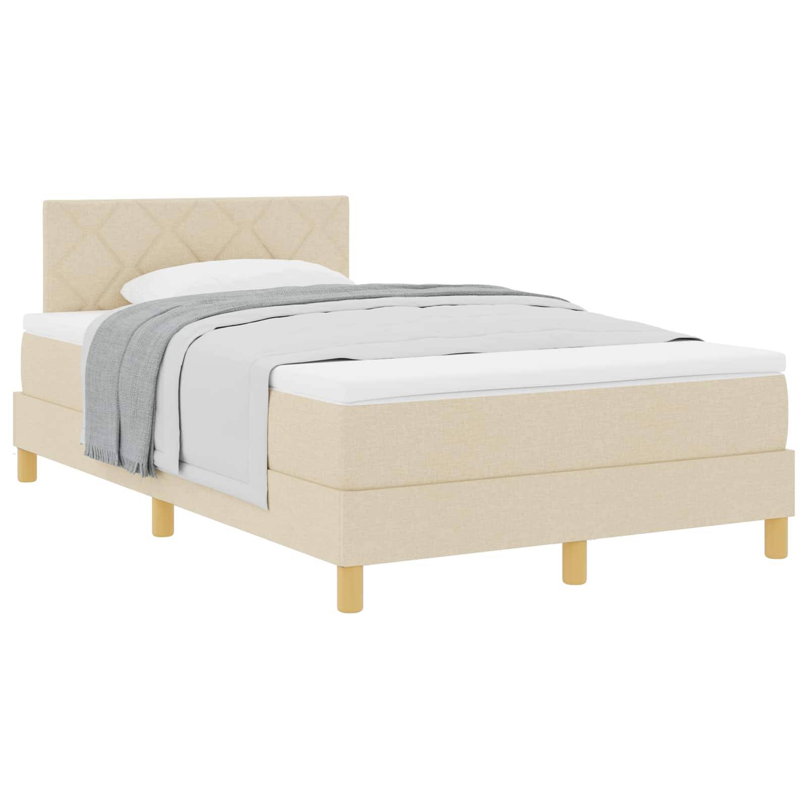 vidaXL Boxspringbett mit Kissen mit Kopfteil Creme 120 x 190 cm Stoff