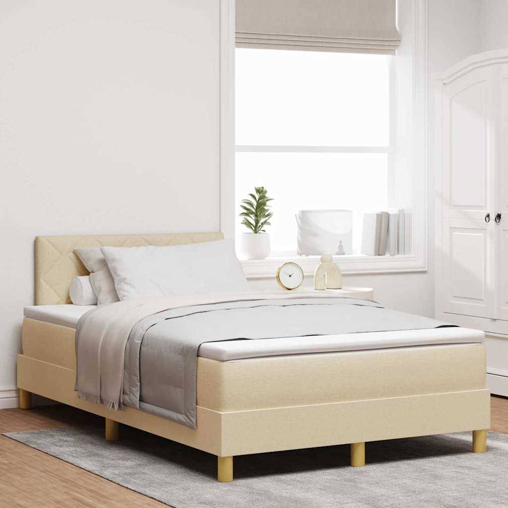 vidaXL LED Boxspringbett mit Kissen Creme 120 x 190 cm Stoff