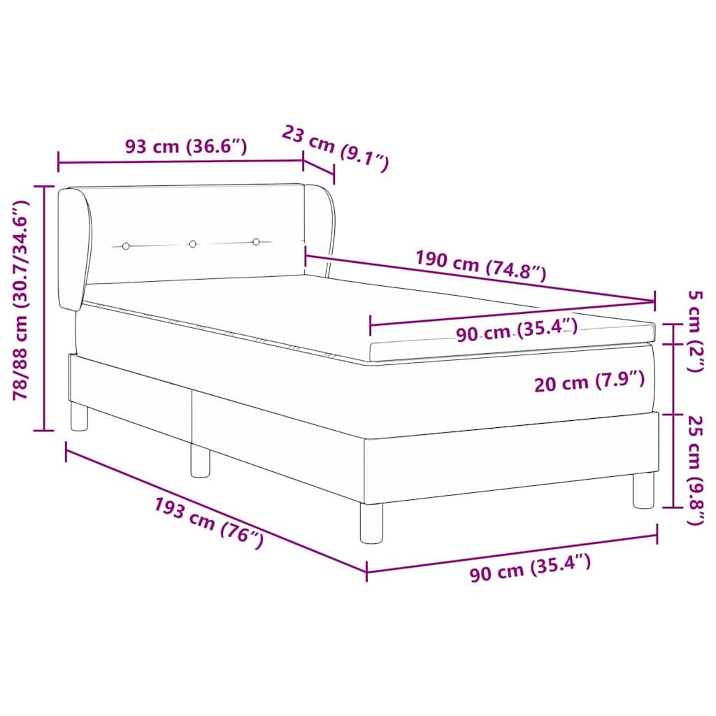 vidaXL Boxspringbett mit Kopfteil Hellgrau 90 x 190 cm Stoff