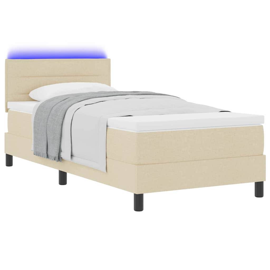 vidaXL Boxspringbett mit Matratze mit LED Creme 80 x 200 cm Stoff