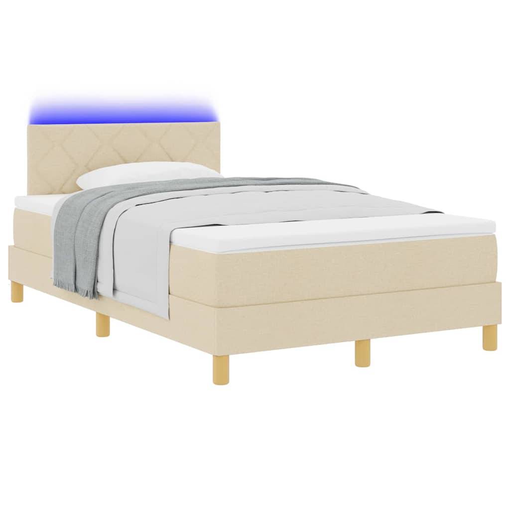 vidaXL LED Boxspringbett mit Kissen Creme 120 x 190 cm Stoff
