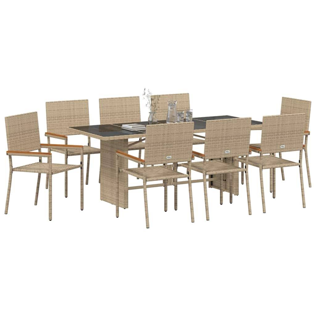 vidaXL Garten Essgruppe 9 pcs Beige Poly-Rattan