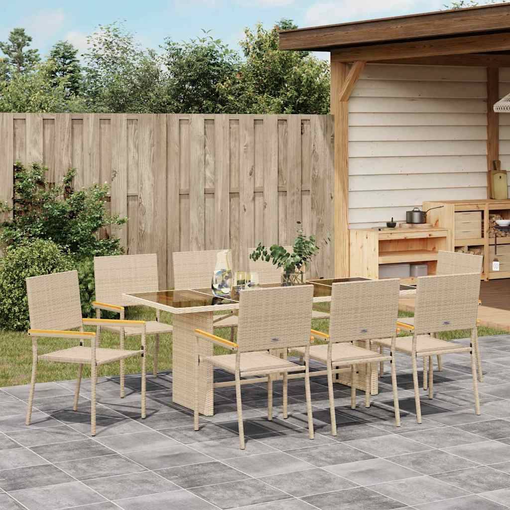vidaXL Garten Essgruppe 9 pcs Beige Poly-Rattan