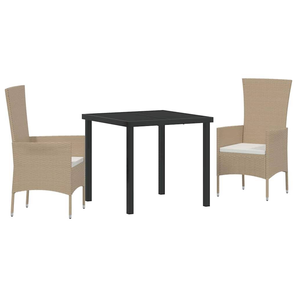 vidaXL Garten Essgruppe mit Kissen 3 pcs Beige Poly-Rattan