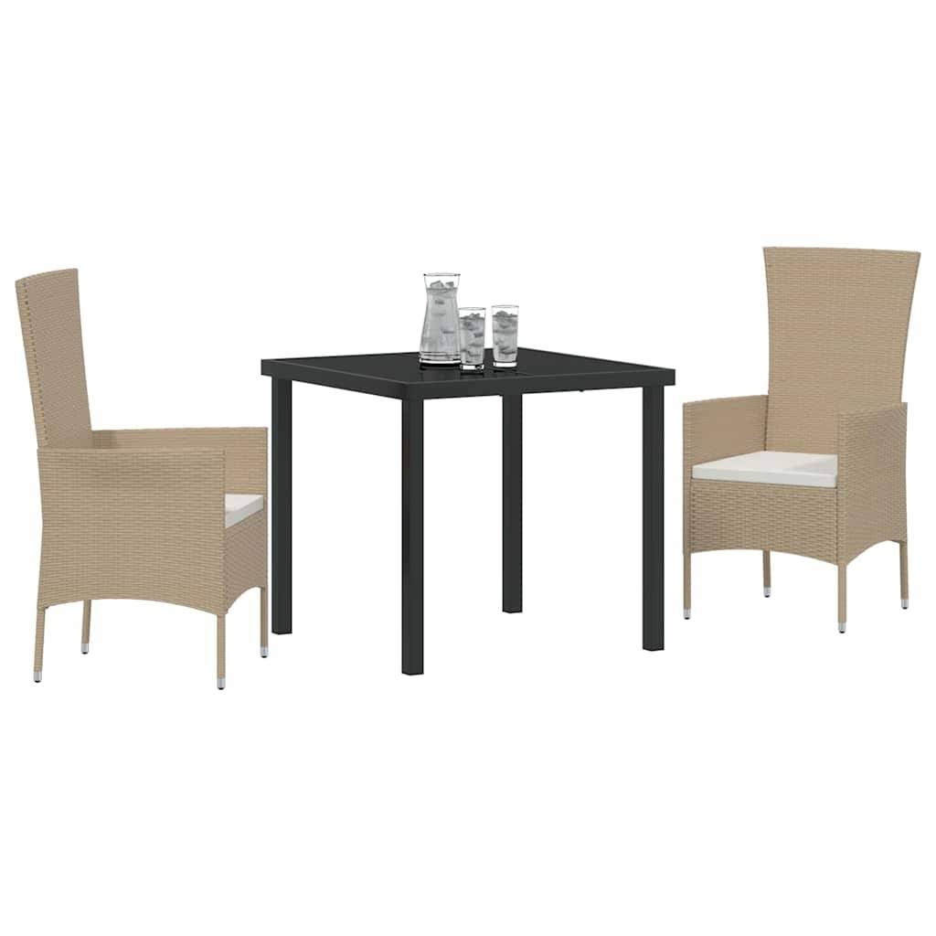 vidaXL Garten Essgruppe mit Kissen 3 pcs Beige Poly-Rattan