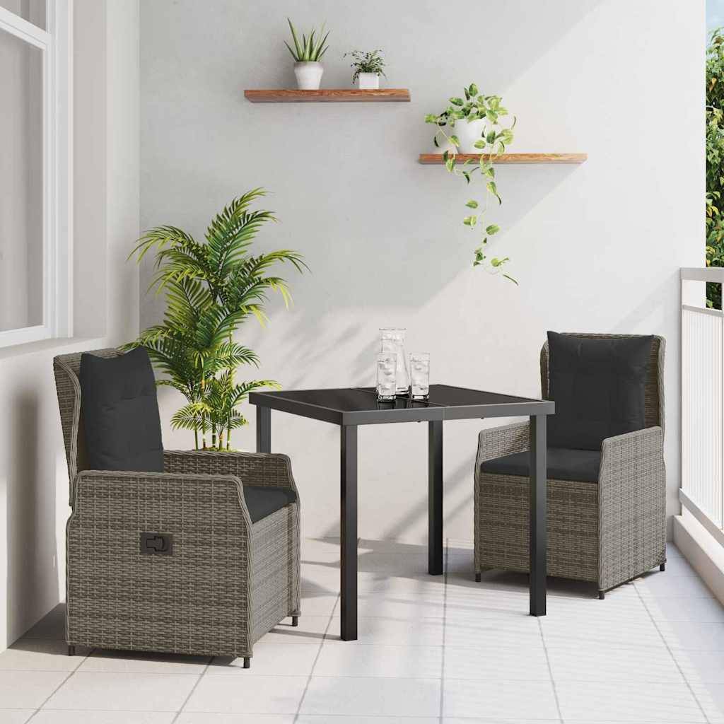 vidaXL Garten Essgruppe 3 pcs Grau Poly-Rattan