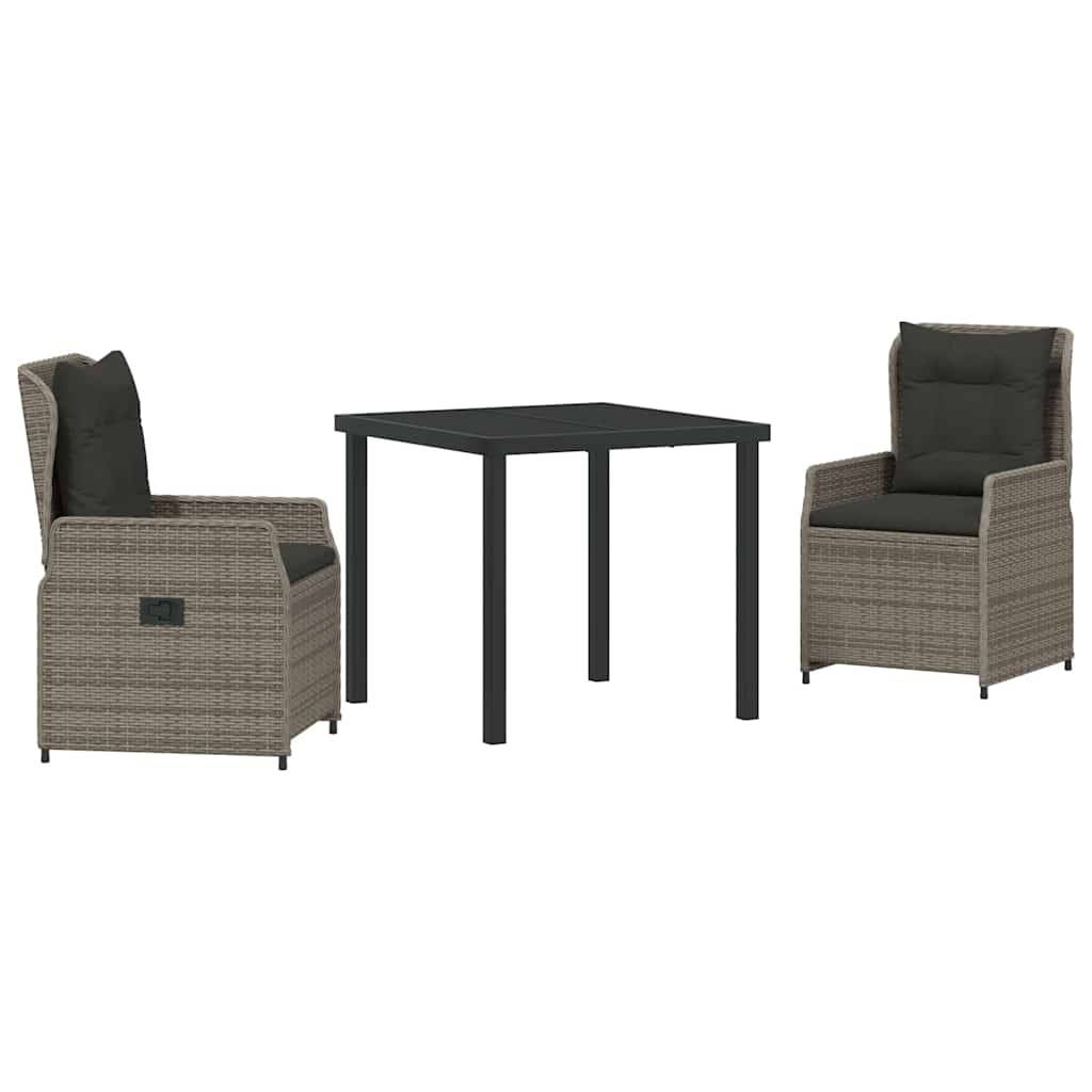 vidaXL Garten Essgruppe 3 pcs Grau Poly-Rattan