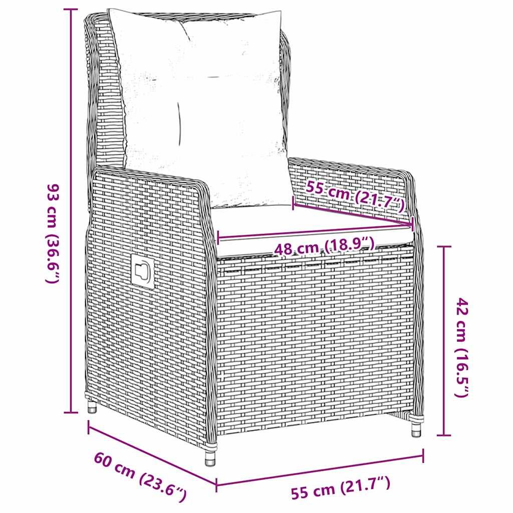 vidaXL Garten Essgruppe 3 pcs Grau Poly-Rattan