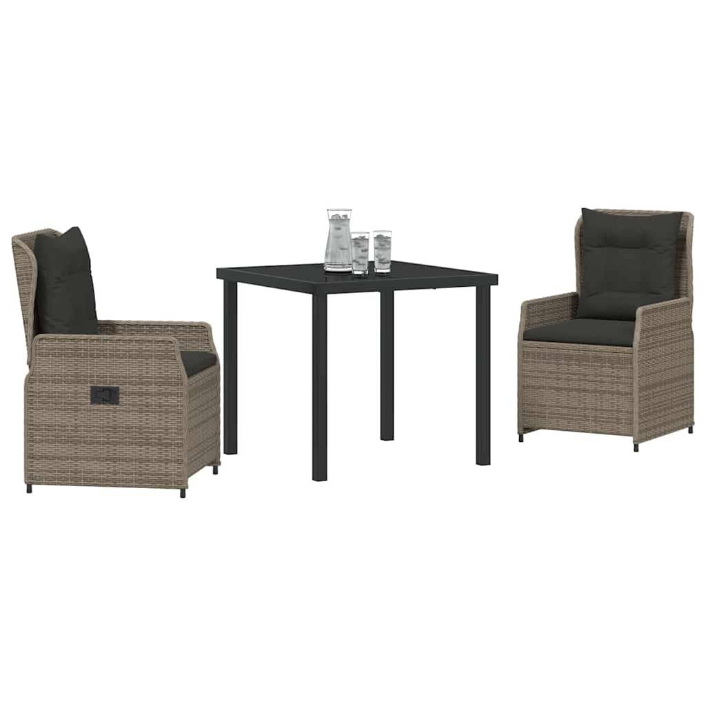 vidaXL Garten Essgruppe 3 pcs Grau Poly-Rattan