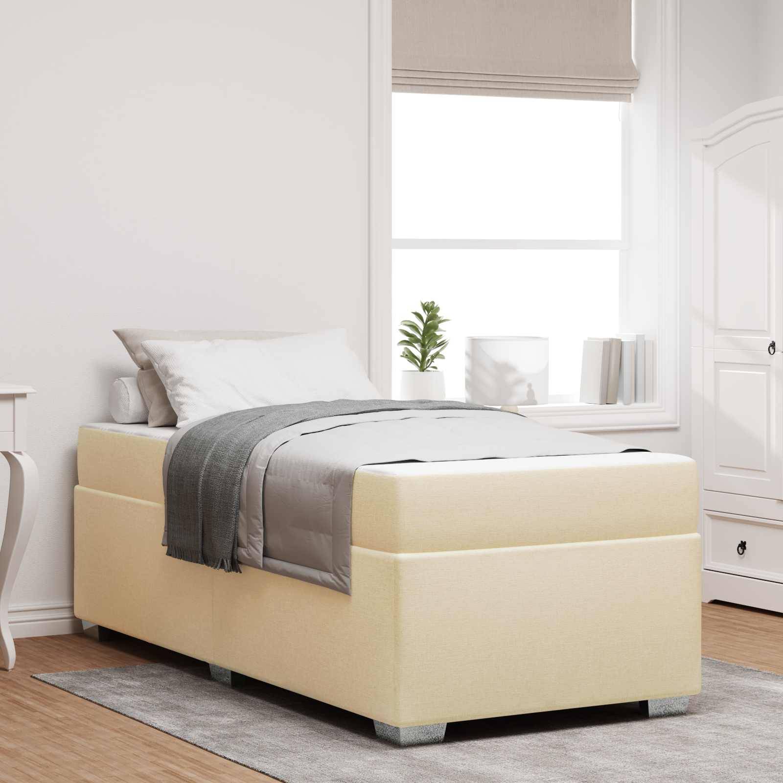 vidaXL Bettrahmen mit Matratze Creme 90 x 190 cm Stoff