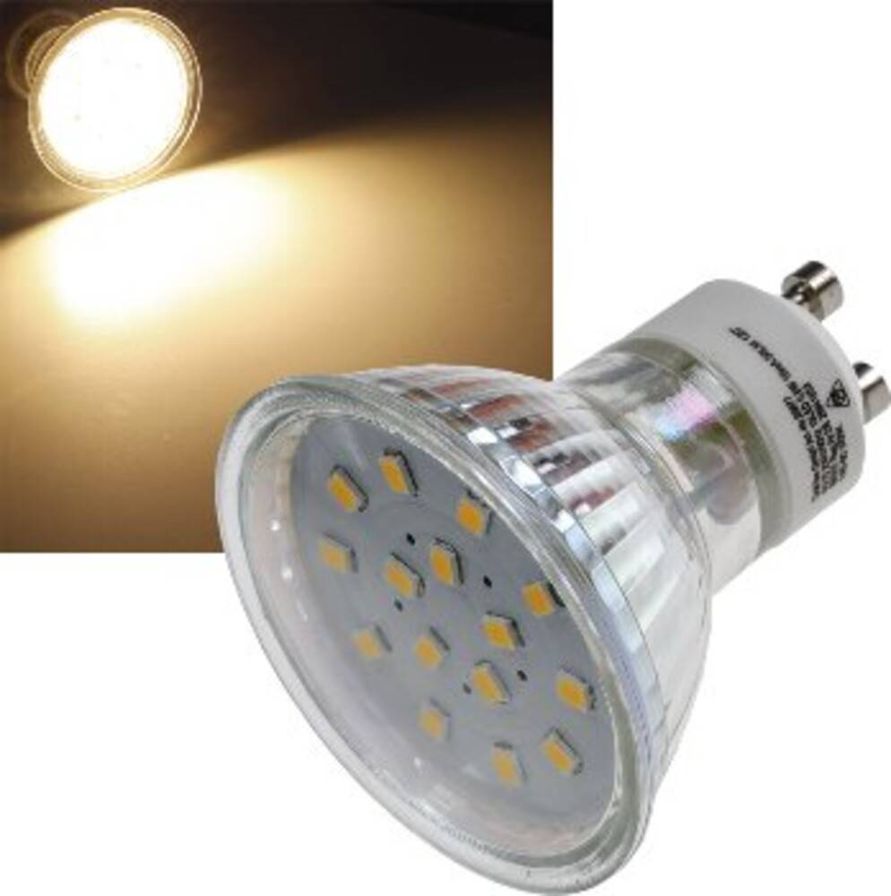 ChiliTec 20677 LED Strahler GU10 "H10 SMD" 15 SMD LEDs 3000k, 50lm, 120°, 230V/0,8W, warmweiß