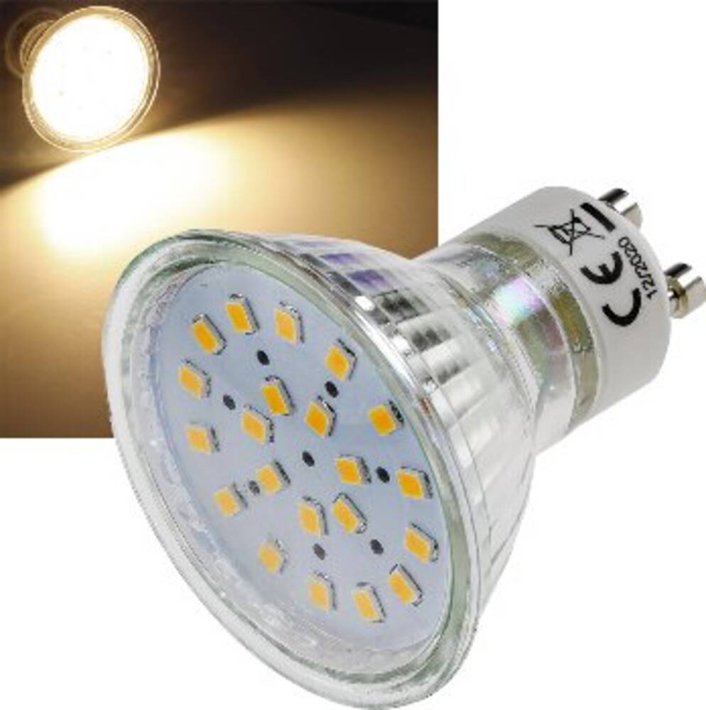 ChiliTec 21729 LED Strahler GU10 "H40 SMD" 120°, 3000k, 330lm, 230V/3W, warmweiß