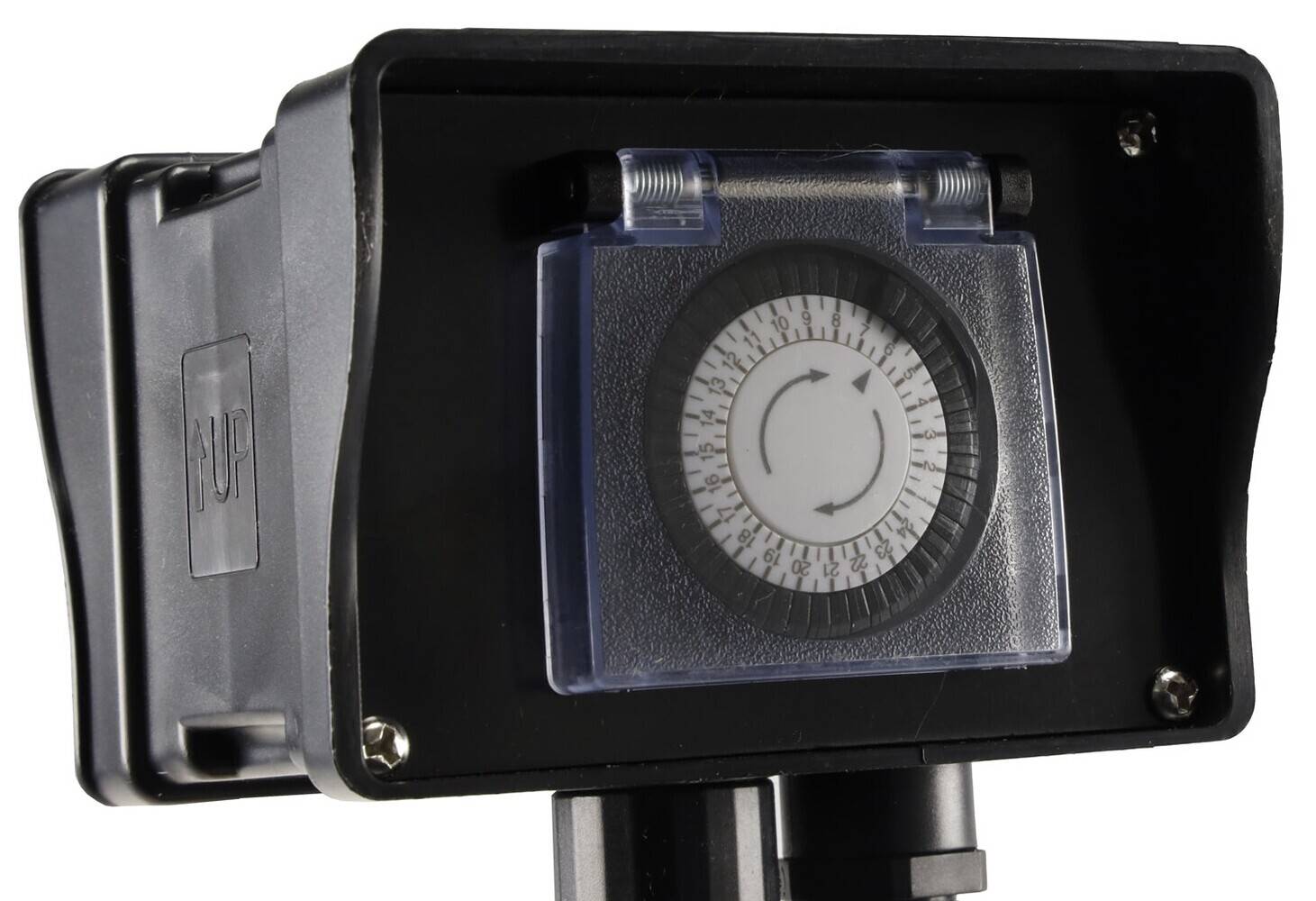 ChiliTec 22033 Gartensteckdose mit Erdspieß, 2-fach IP44, 10m Kabel, Zeitschaltuhr