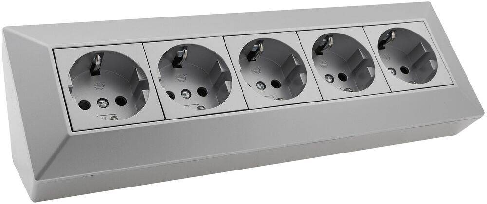 ChiliTec 23642 5-fach Steckdosenblock, silber 250V~/ 16A, Aufbaumontage